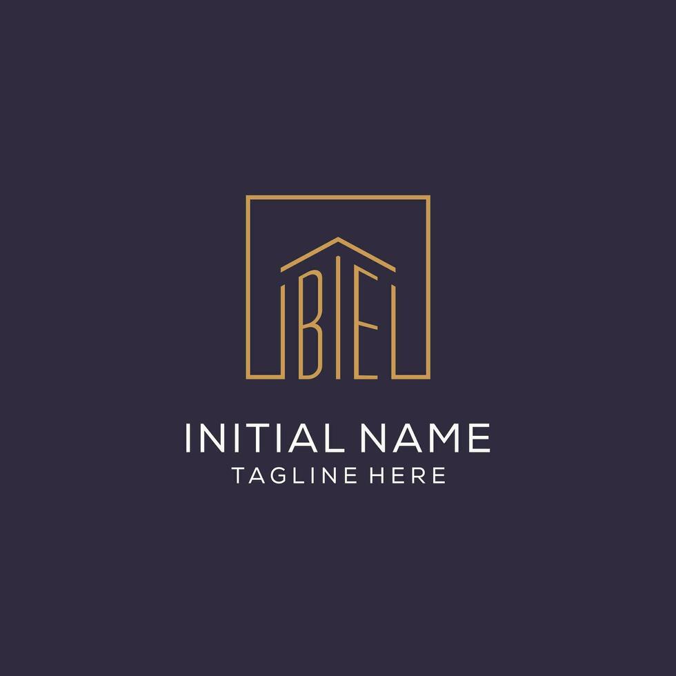 Initial BE logo with square lines, luxury and elegant real estate logo design vector