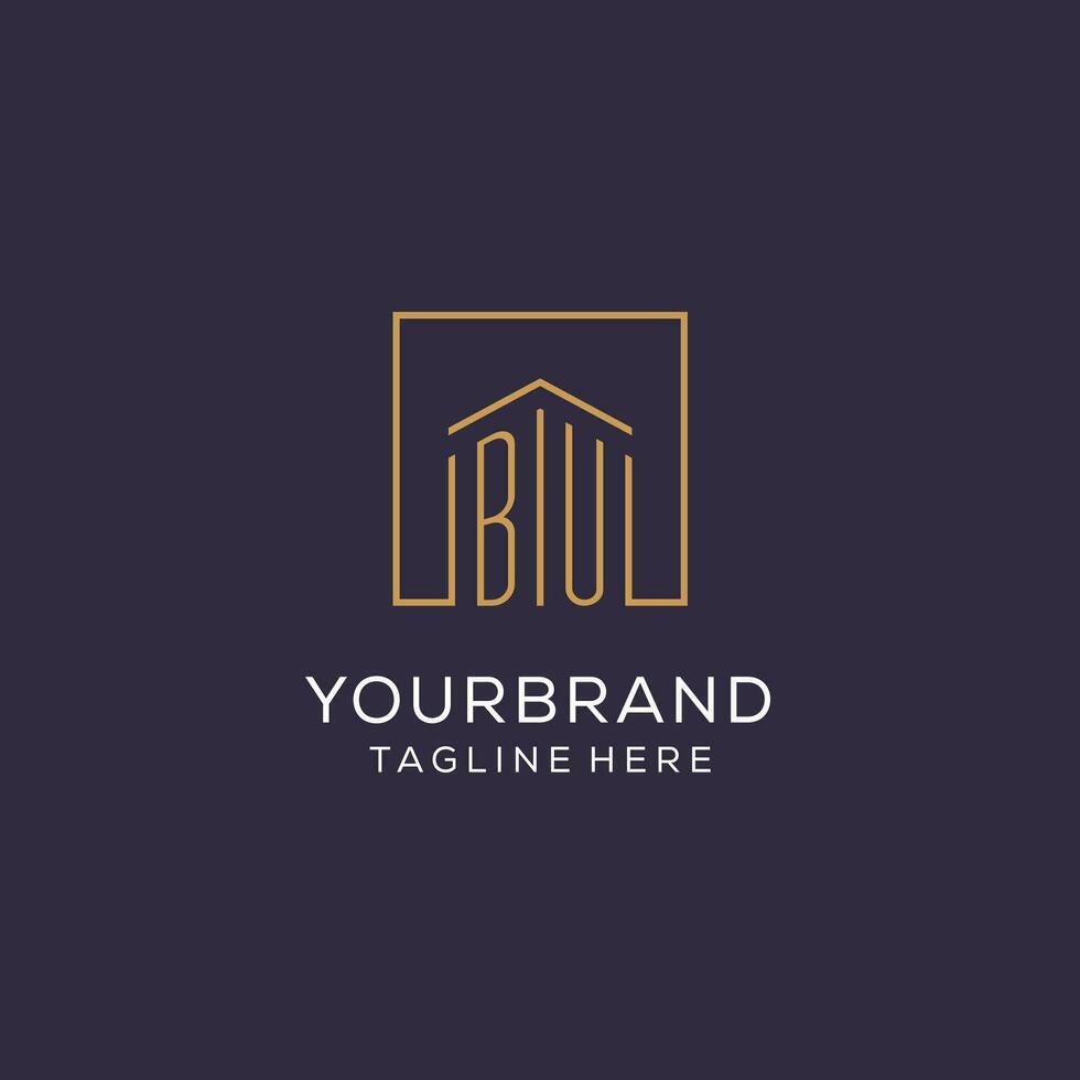 Initial BU logo with square lines, luxury and elegant real estate logo design vector
