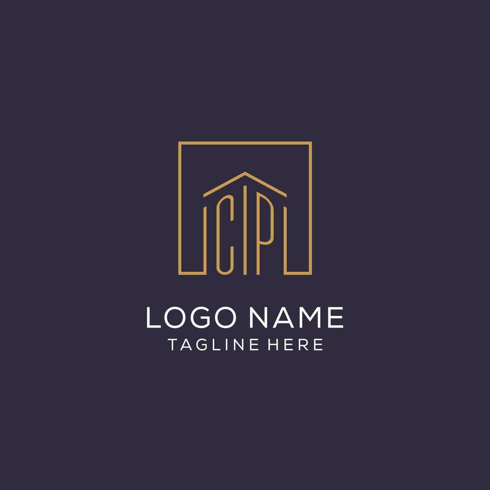inicial cp logo con cuadrado líneas, lujo y elegante real inmuebles logo diseño vector