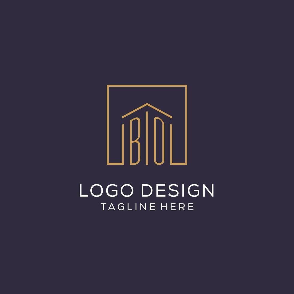 Initial BO logo with square lines, luxury and elegant real estate logo design vector
