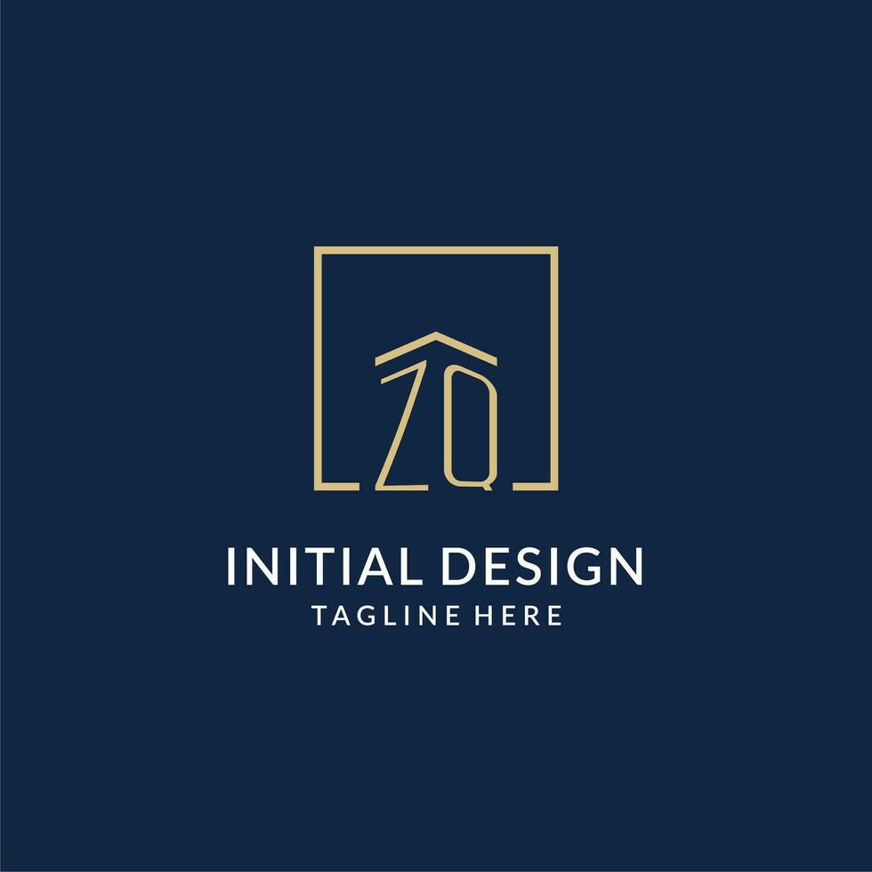 Initial ZQ square lines logo, modern and luxury real estate logo design vector