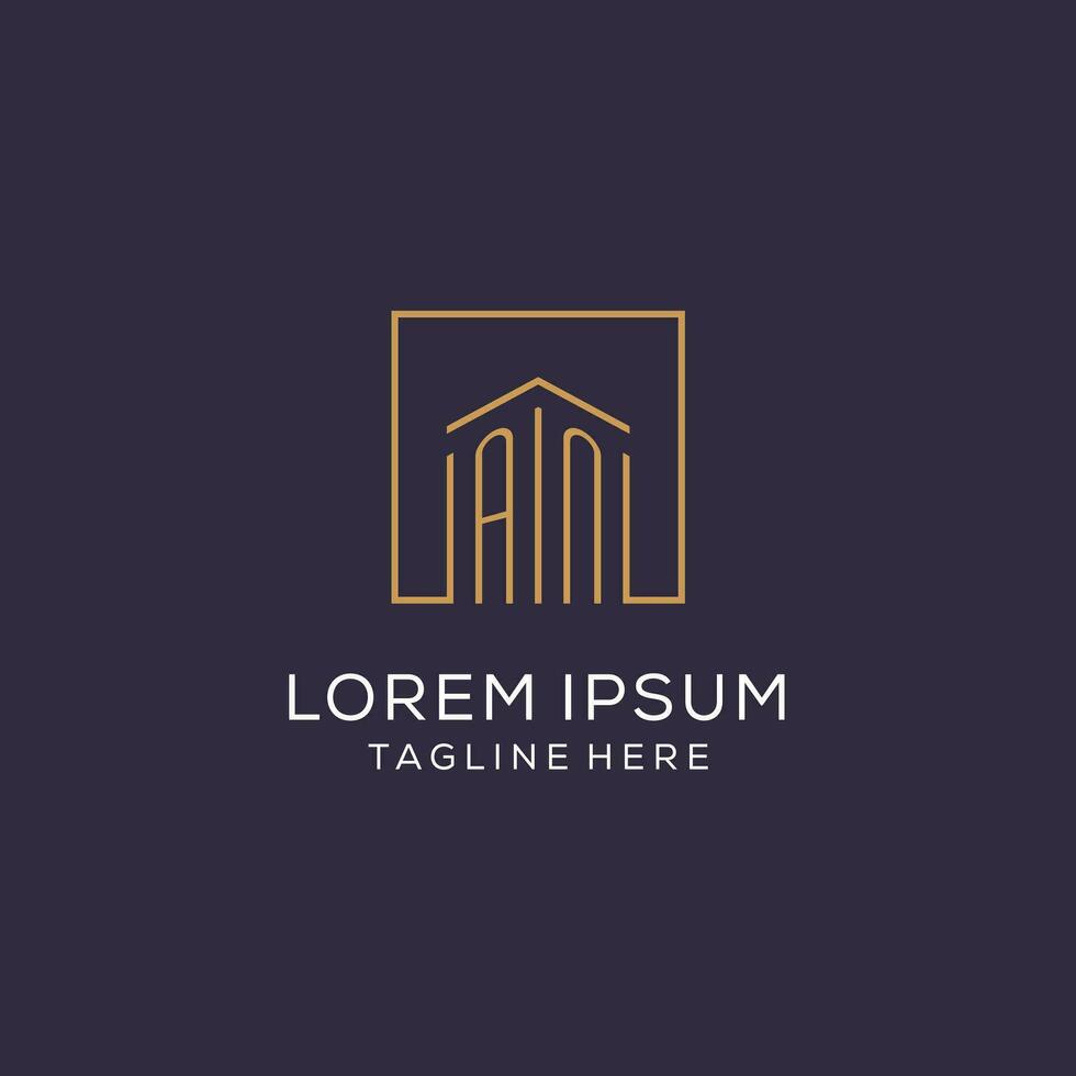 Initial AN logo with square lines, luxury and elegant real estate logo design vector