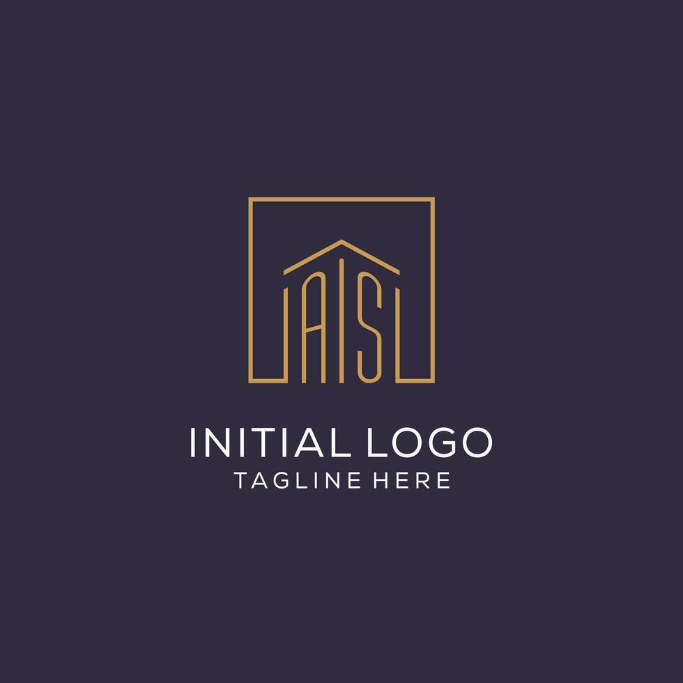 Initial AS logo with square lines, luxury and elegant real estate logo design vector