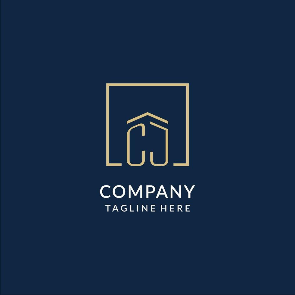 Initial CJ square lines logo, modern and luxury real estate logo design vector
