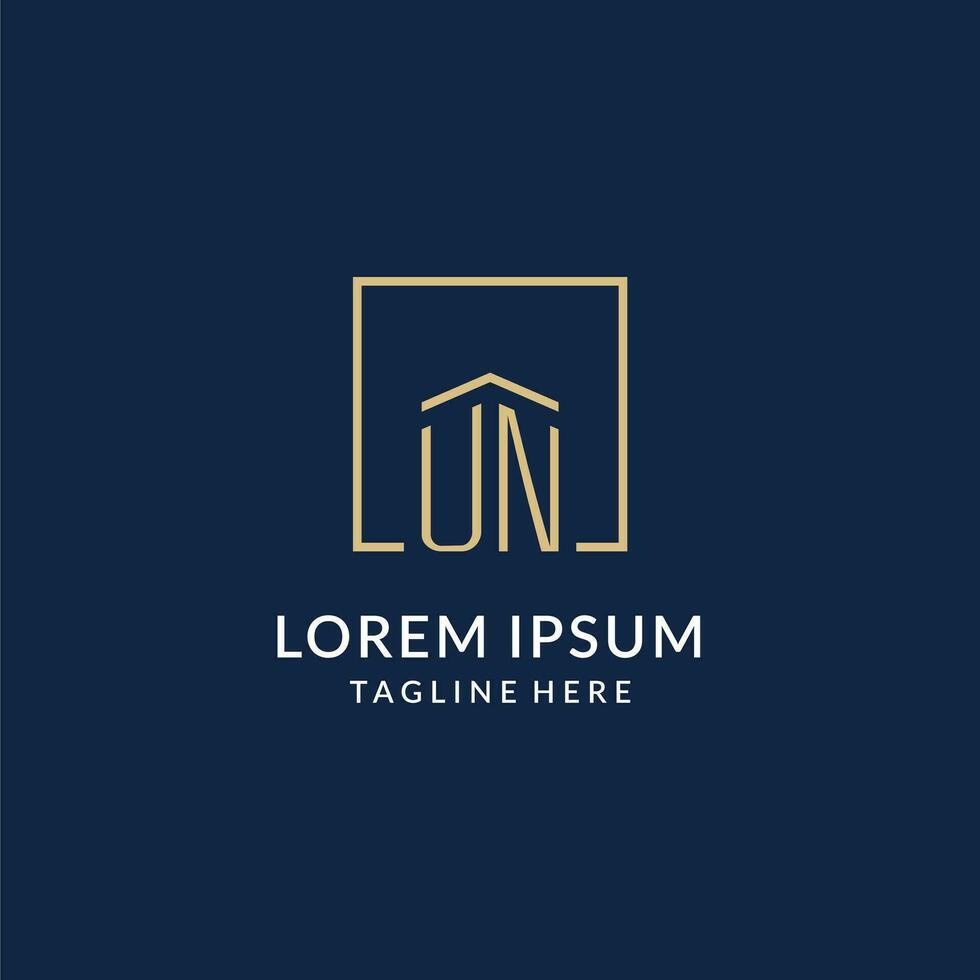 Initial UN square lines logo, modern and luxury real estate logo design vector