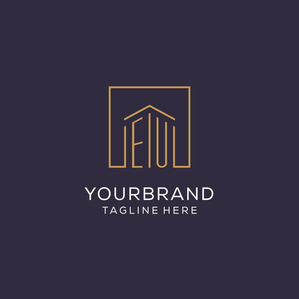 Initial EU logo with square lines, luxury and elegant real estate logo design vector