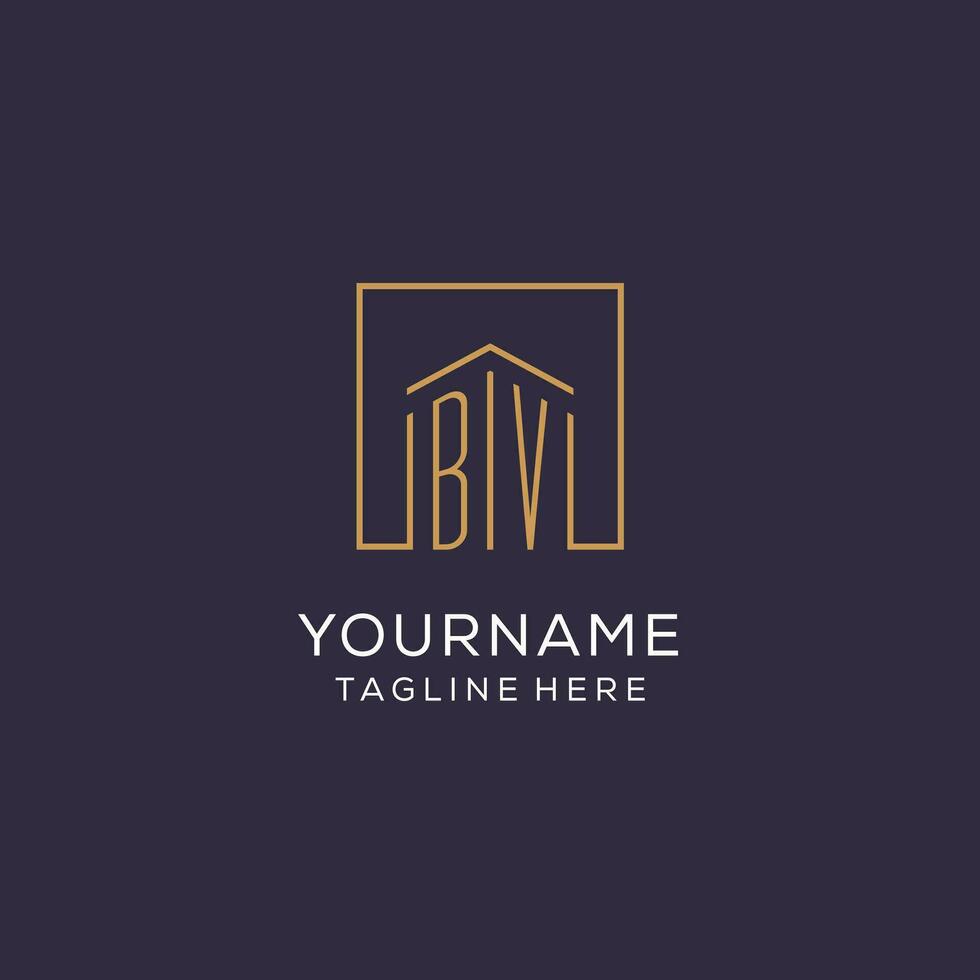Initial BV logo with square lines, luxury and elegant real estate logo design vector