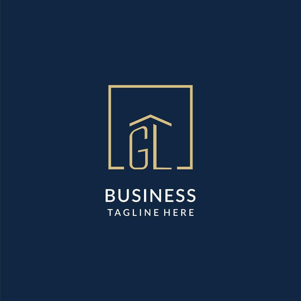 Initial GL square lines logo, modern and luxury real estate logo design vector