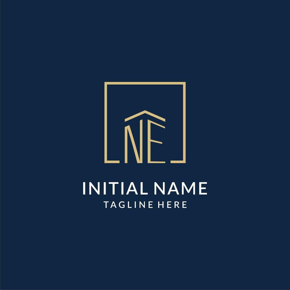 Initial NE square lines logo, modern and luxury real estate logo design vector