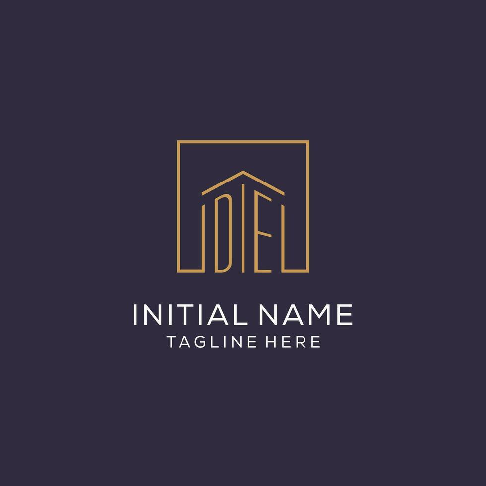 Initial DE logo with square lines, luxury and elegant real estate logo design vector