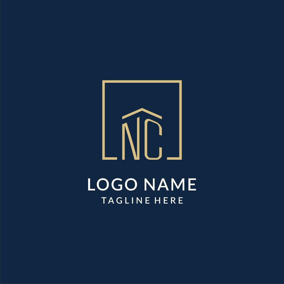 Initial NC square lines logo, modern and luxury real estate logo design vector