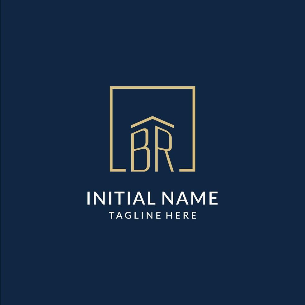 Initial BR square lines logo, modern and luxury real estate logo design vector