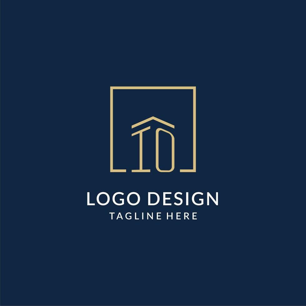 Initial IO square lines logo, modern and luxury real estate logo design vector