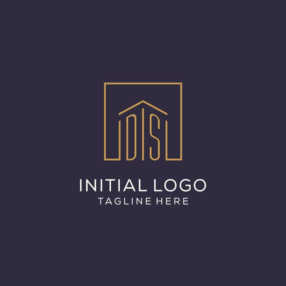 Initial DS logo with square lines, luxury and elegant real estate logo design vector