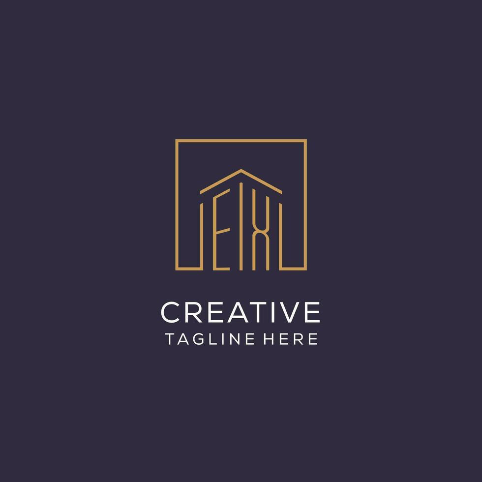 Initial EX logo with square lines, luxury and elegant real estate logo design vector