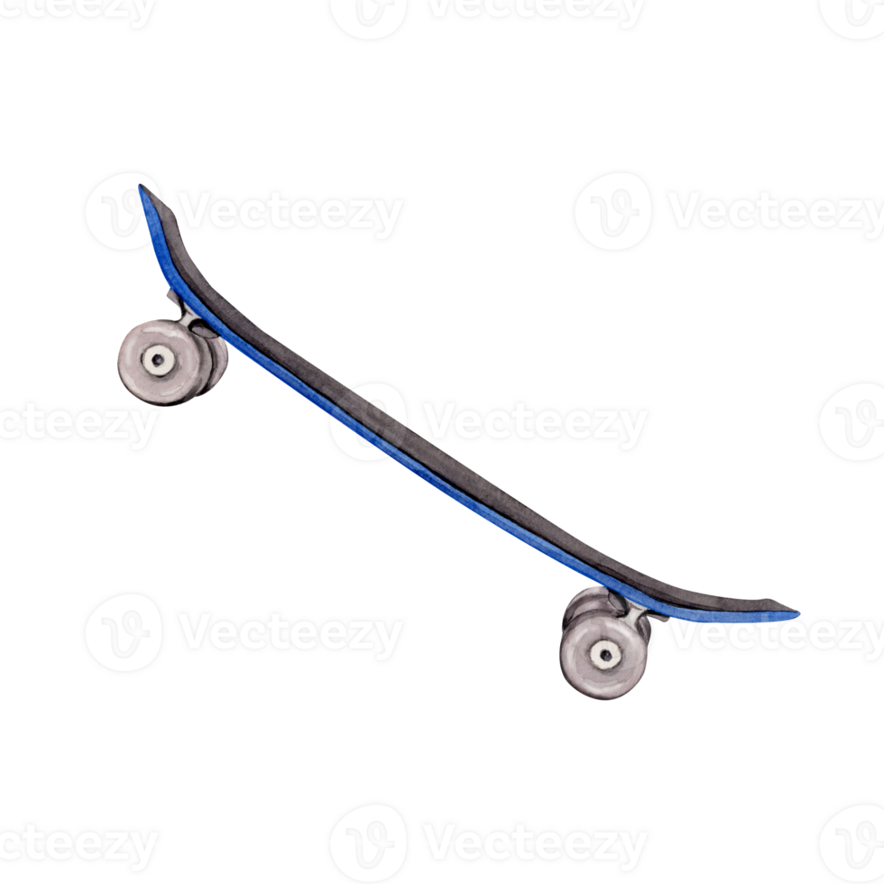 azul skate lado visualizar. aguarela ilustração em transparente fundo. anos 90 e anos 80 mão desenhado Projeto elemento. para camiseta, mochila, tecido, revista, cartão e festa convite projetos. png