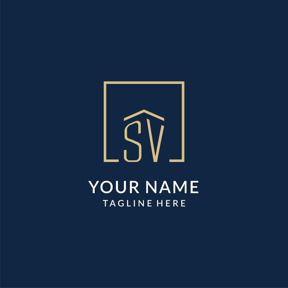 Initial SV square lines logo, modern and luxury real estate logo design vector