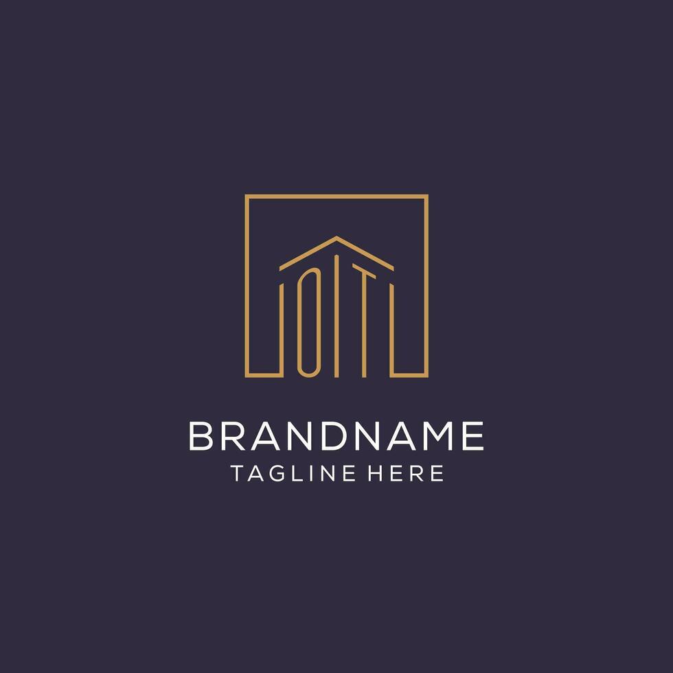 Initial OT logo with square lines, luxury and elegant real estate logo design vector