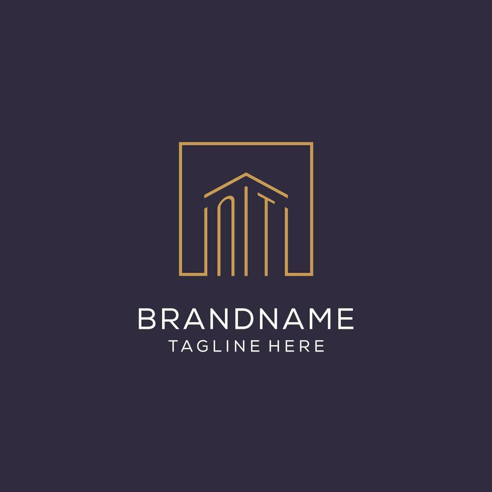 Initial NT logo with square lines, luxury and elegant real estate logo design vector