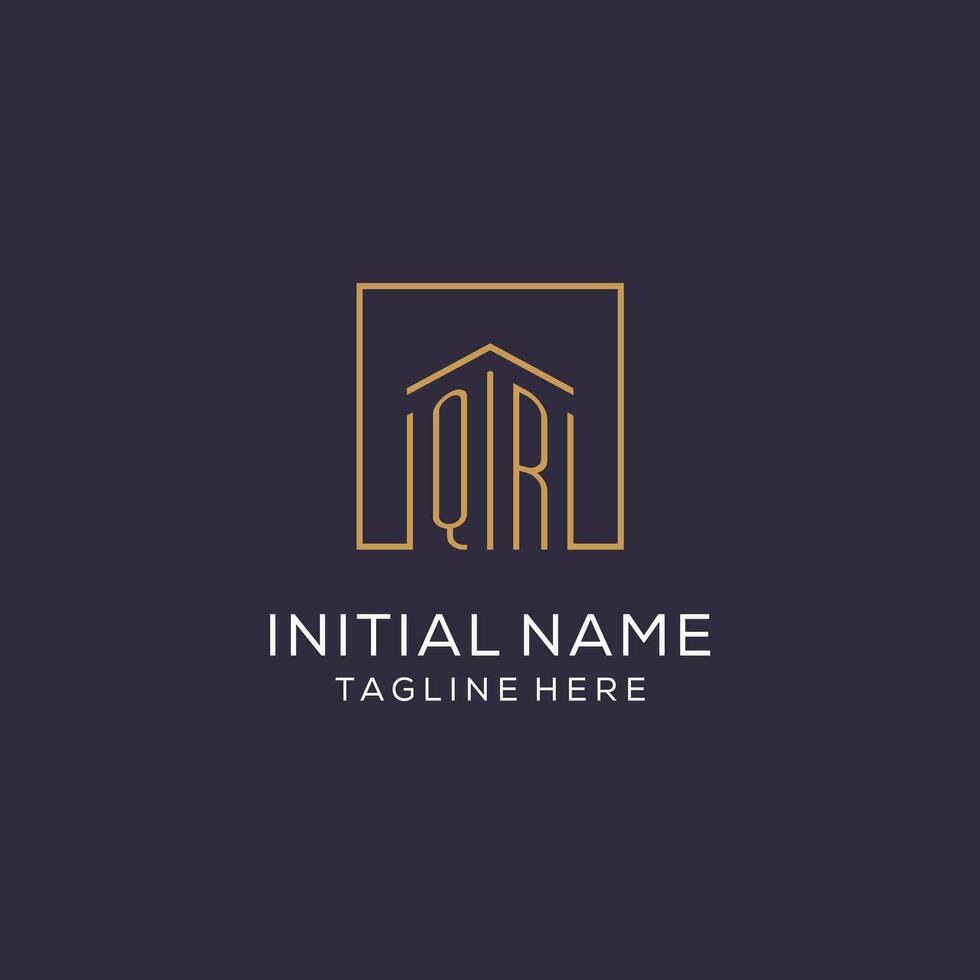 Initial QR logo with square lines, luxury and elegant real estate logo design vector