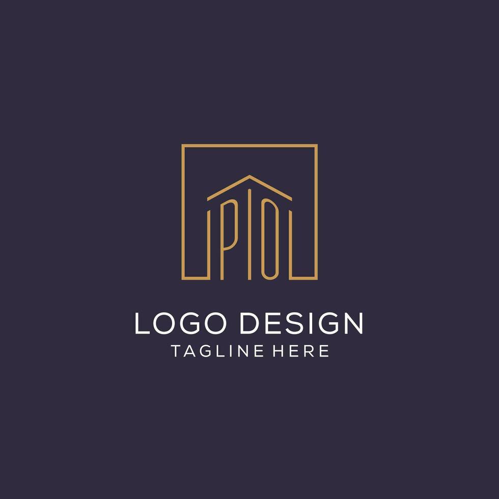 Initial PO logo with square lines, luxury and elegant real estate logo design vector