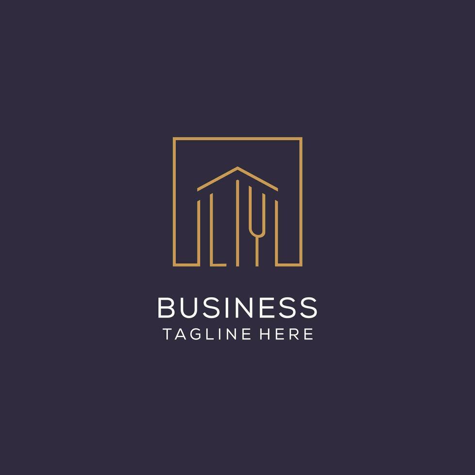 Initial LY logo with square lines, luxury and elegant real estate logo design vector