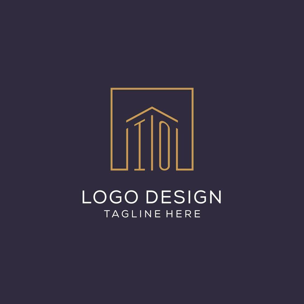 Initial IO logo with square lines, luxury and elegant real estate logo design vector