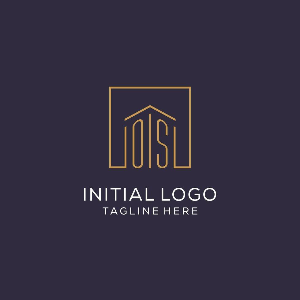 Initial OS logo with square lines, luxury and elegant real estate logo design vector