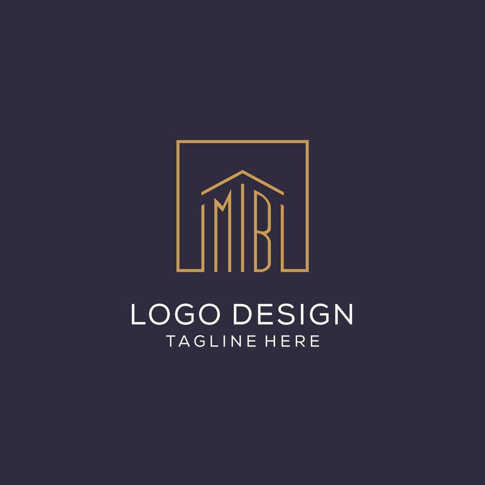 Initial MB logo with square lines, luxury and elegant real estate logo design vector
