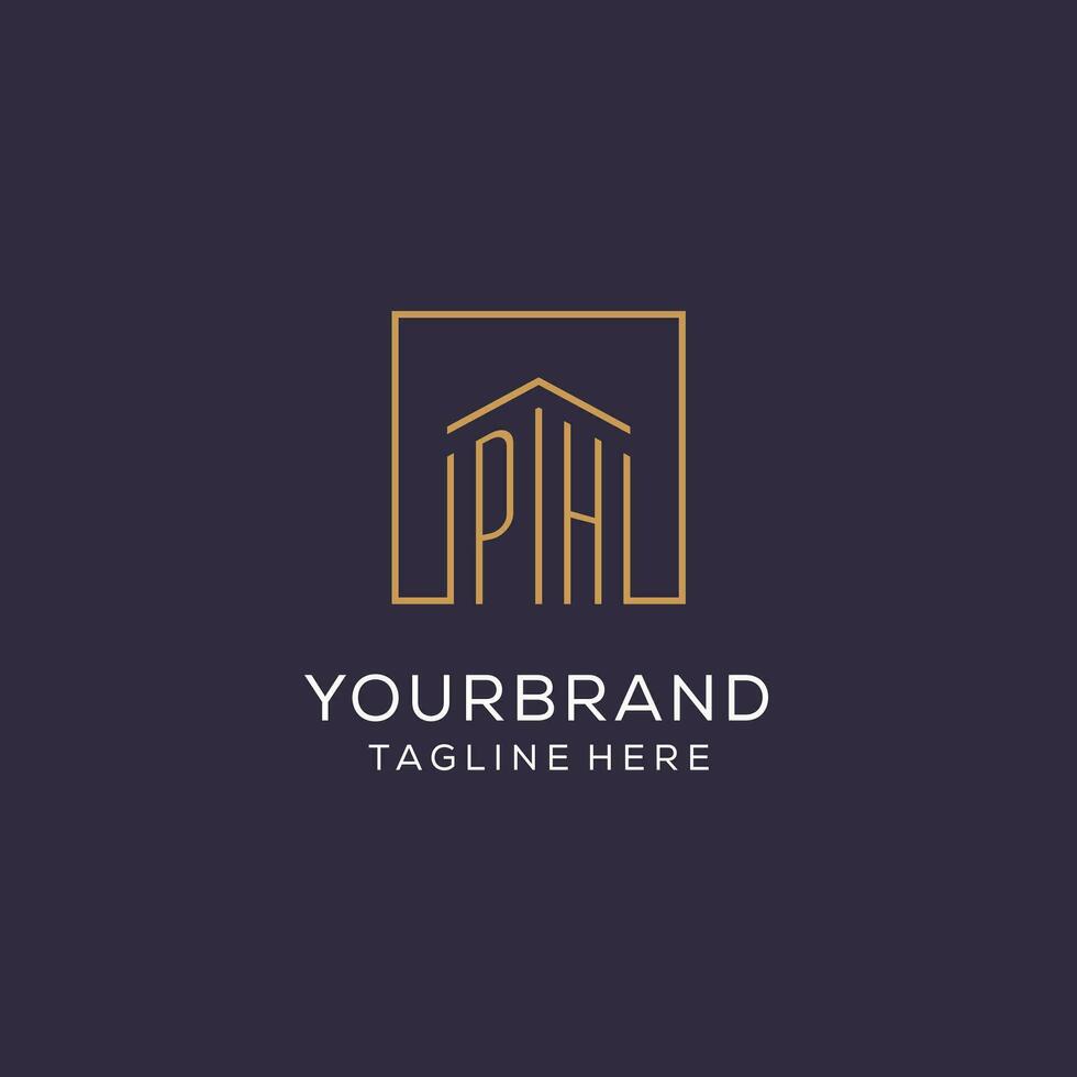 Initial PH logo with square lines, luxury and elegant real estate logo design vector