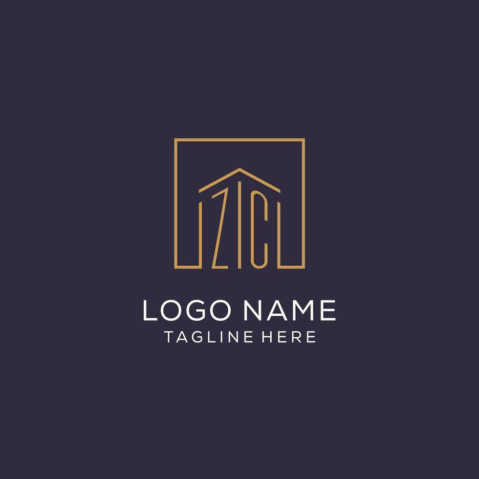 Initial ZC logo with square lines, luxury and elegant real estate logo design vector