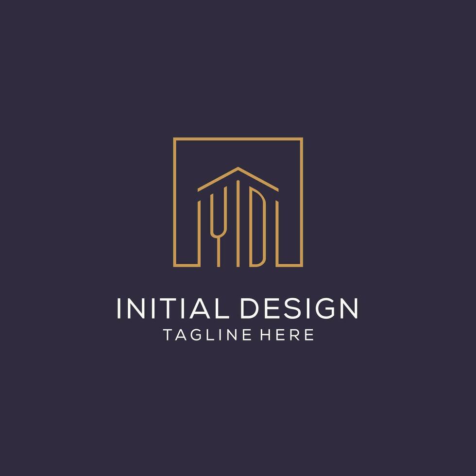 Initial YD logo with square lines, luxury and elegant real estate logo design vector