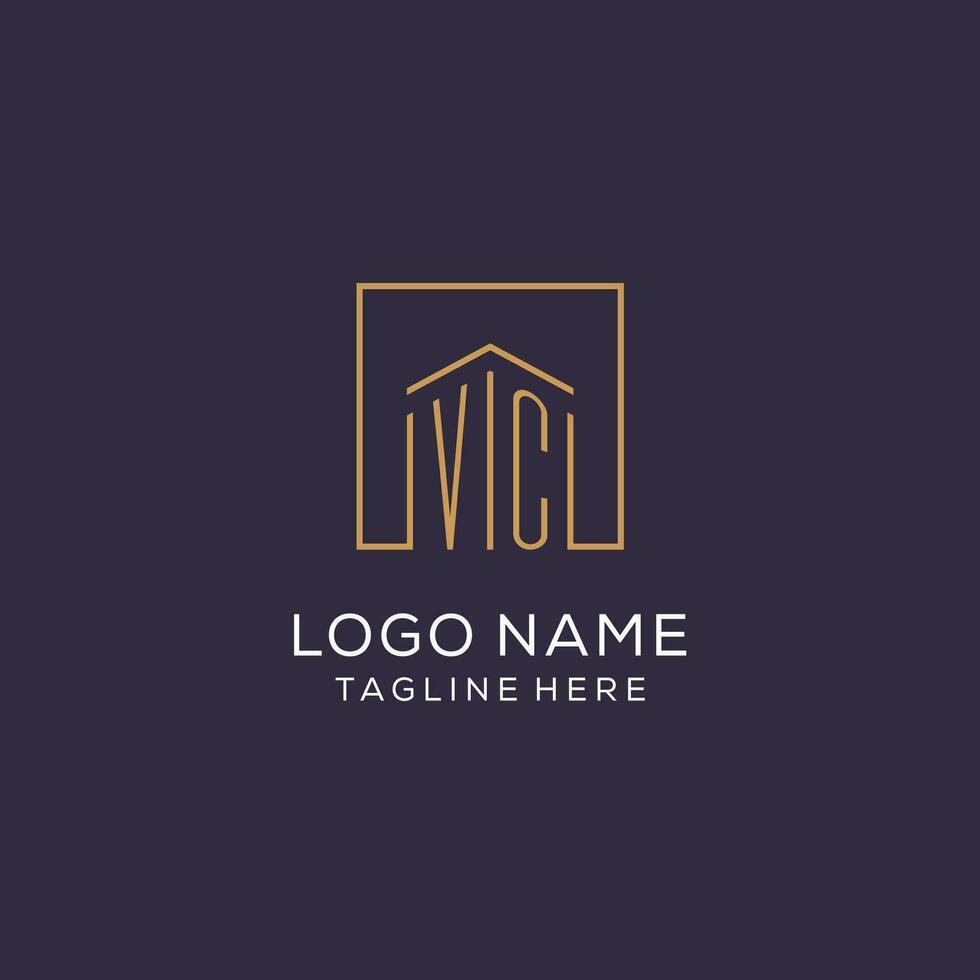 Initial VC logo with square lines, luxury and elegant real estate logo design vector