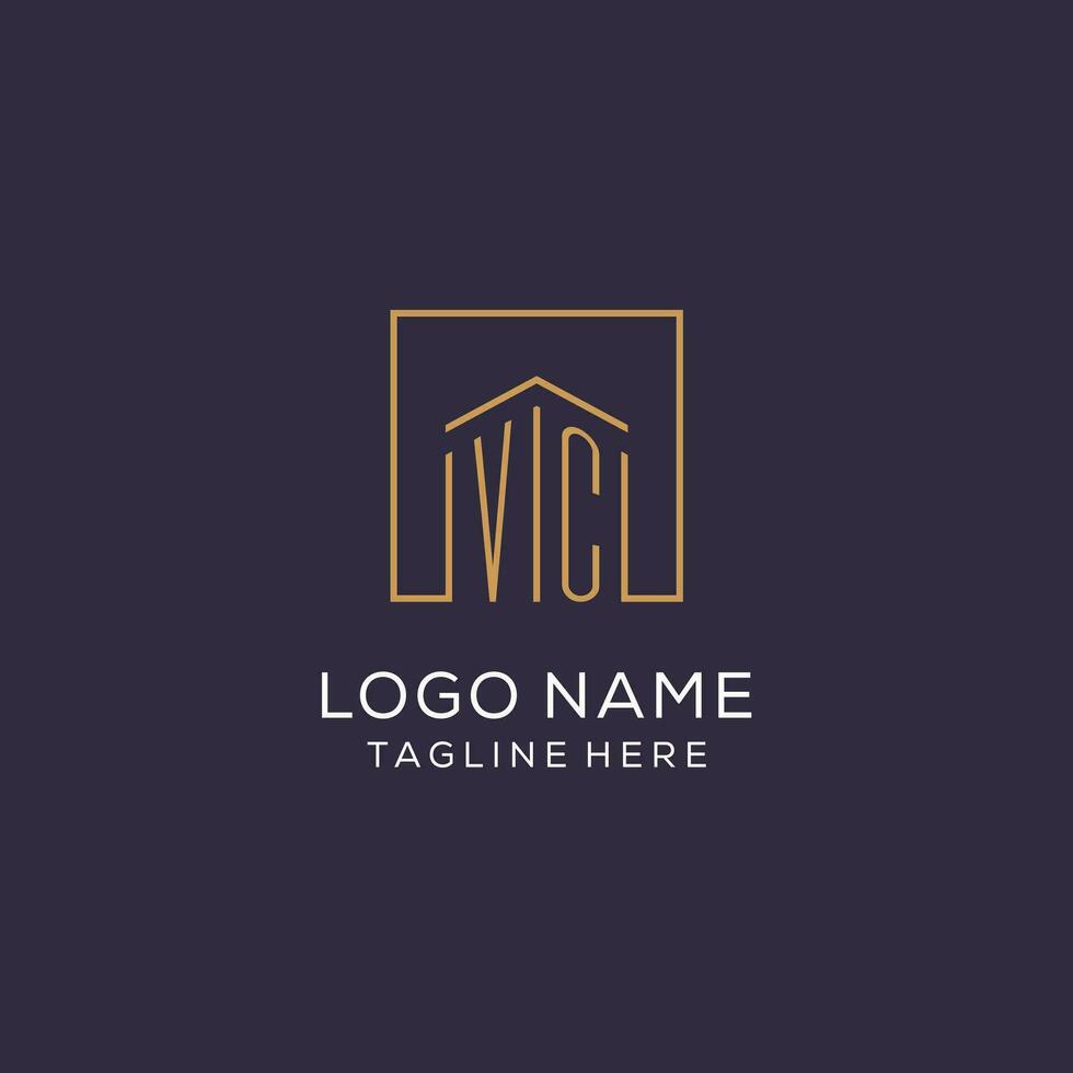 inicial vc logo con cuadrado líneas, lujo y elegante real inmuebles logo diseño vector