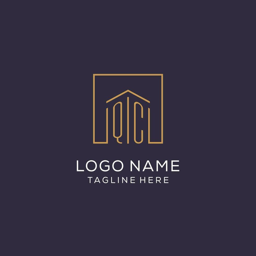 Initial QC logo with square lines, luxury and elegant real estate logo design vector