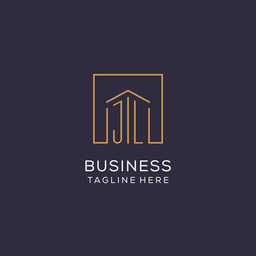 Initial JL logo with square lines, luxury and elegant real estate logo design vector