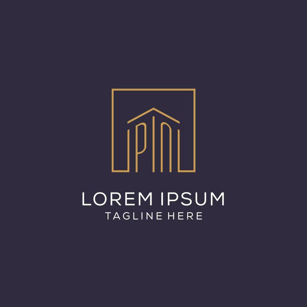 Initial PN logo with square lines, luxury and elegant real estate logo design vector