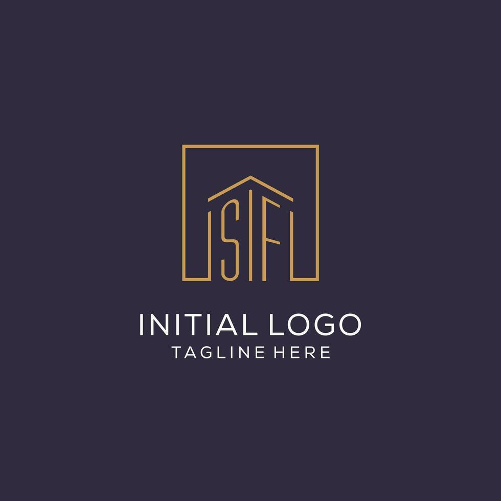 Initial SF logo with square lines, luxury and elegant real estate logo design vector