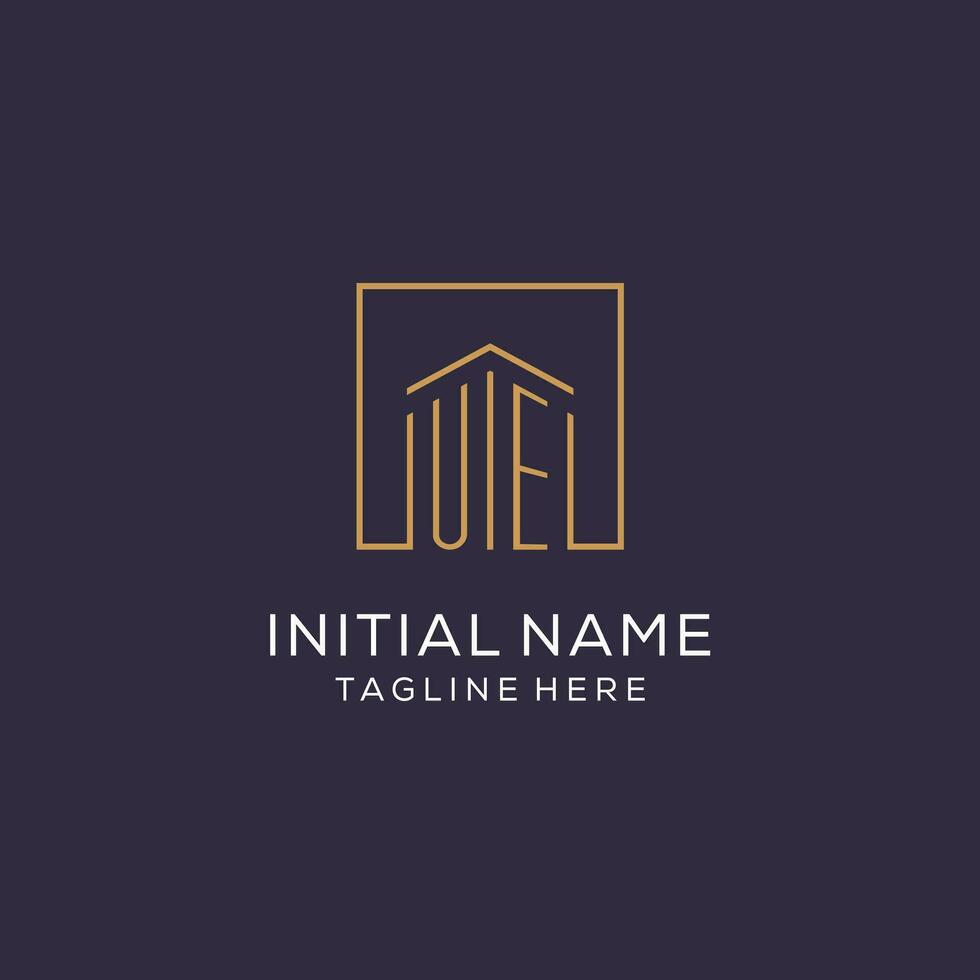 Initial UE logo with square lines, luxury and elegant real estate logo design vector