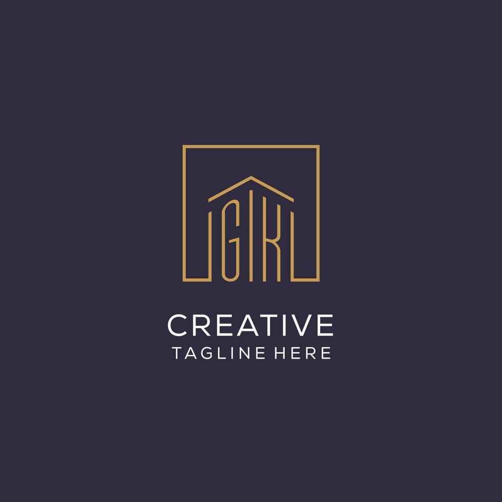 Initial GK logo with square lines, luxury and elegant real estate logo design vector
