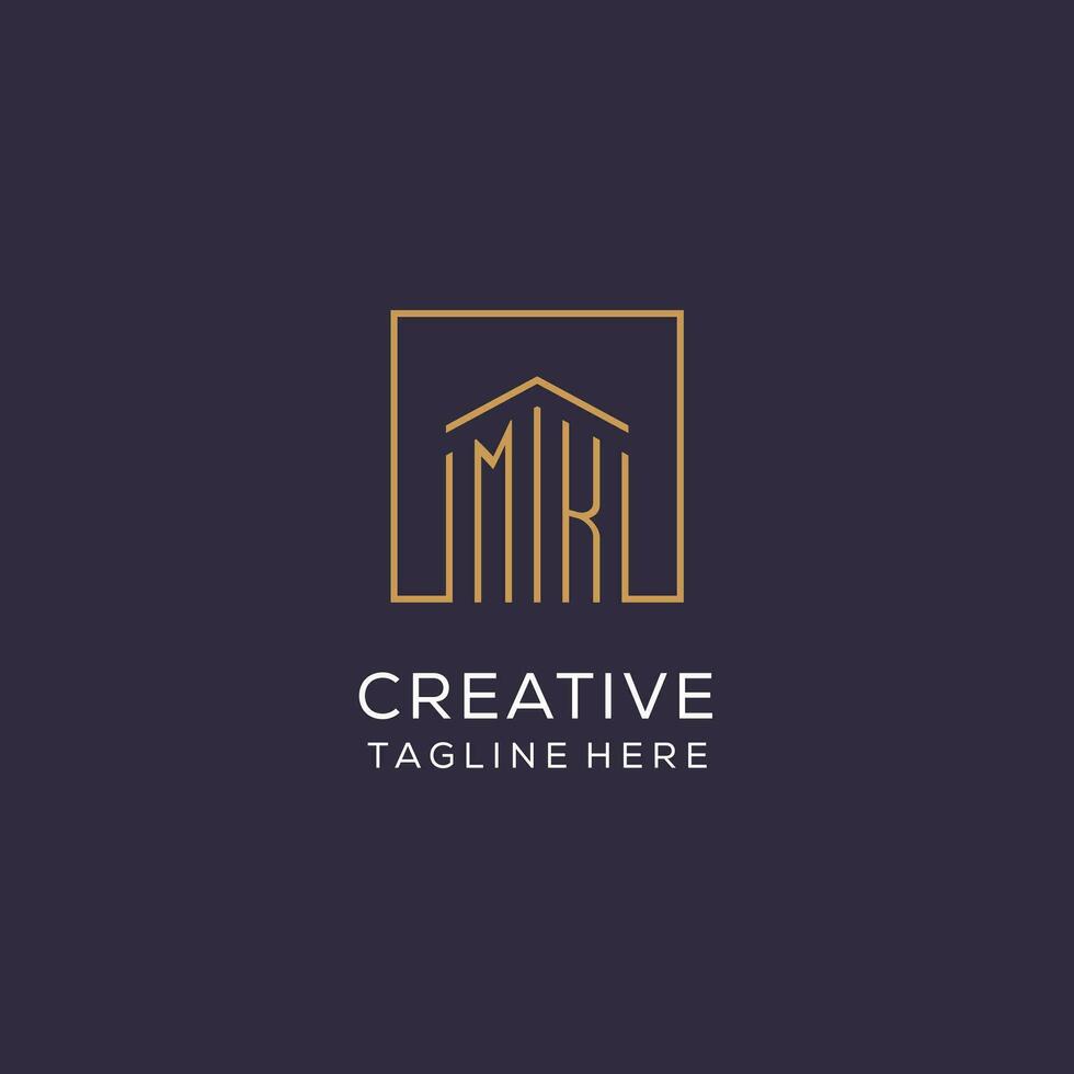 Initial MK logo with square lines, luxury and elegant real estate logo design vector