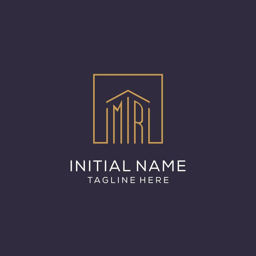 Initial MR logo with square lines, luxury and elegant real estate logo design vector