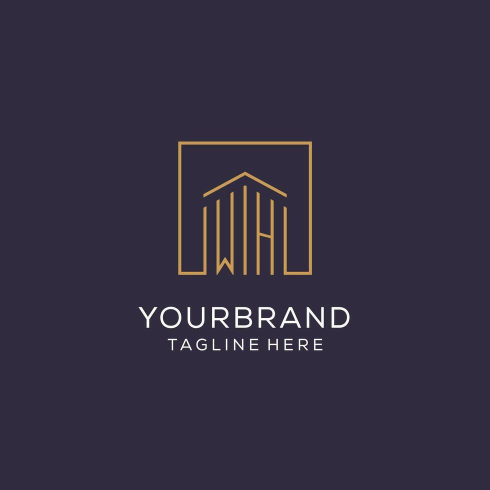 Initial WH logo with square lines, luxury and elegant real estate logo design vector