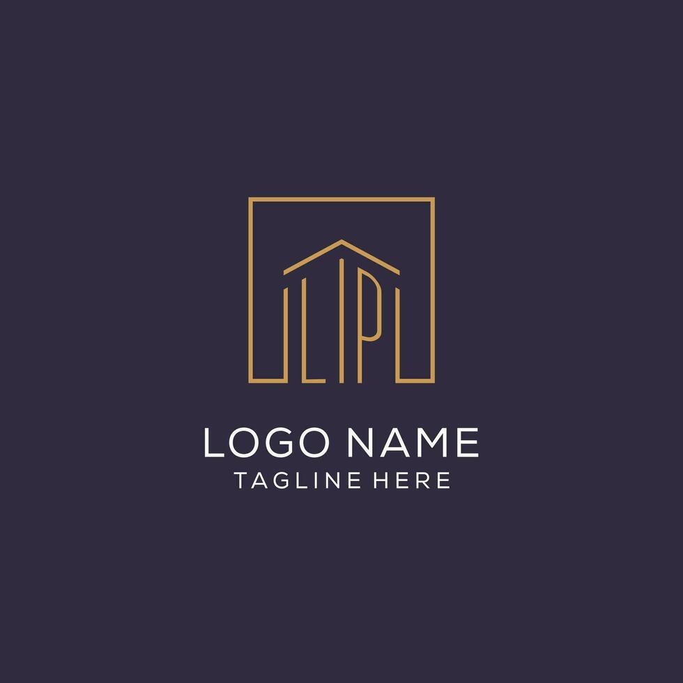 Initial LP logo with square lines, luxury and elegant real estate logo design vector