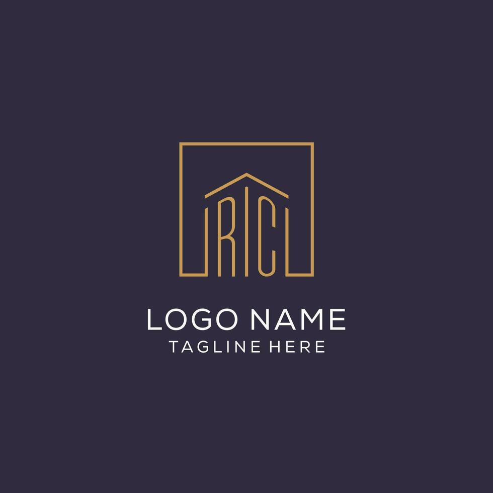 Initial RC logo with square lines, luxury and elegant real estate logo design vector