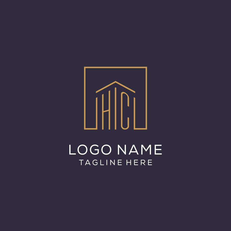 Initial HC logo with square lines, luxury and elegant real estate logo design vector