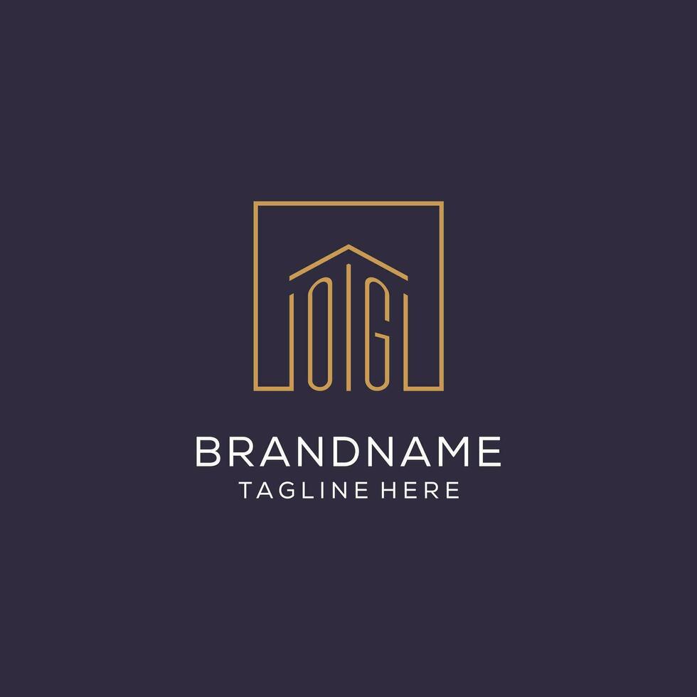 Initial OG logo with square lines, luxury and elegant real estate logo design vector