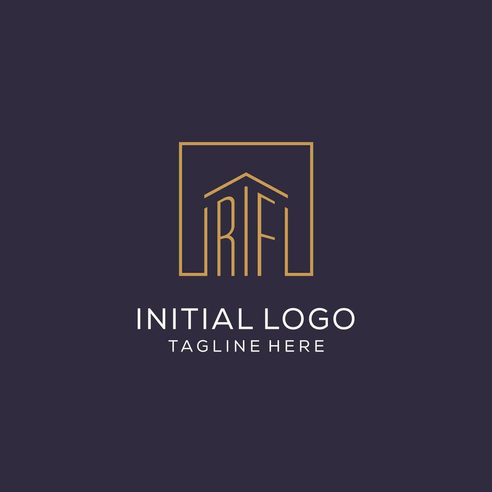 Initial RF logo with square lines, luxury and elegant real estate logo design vector