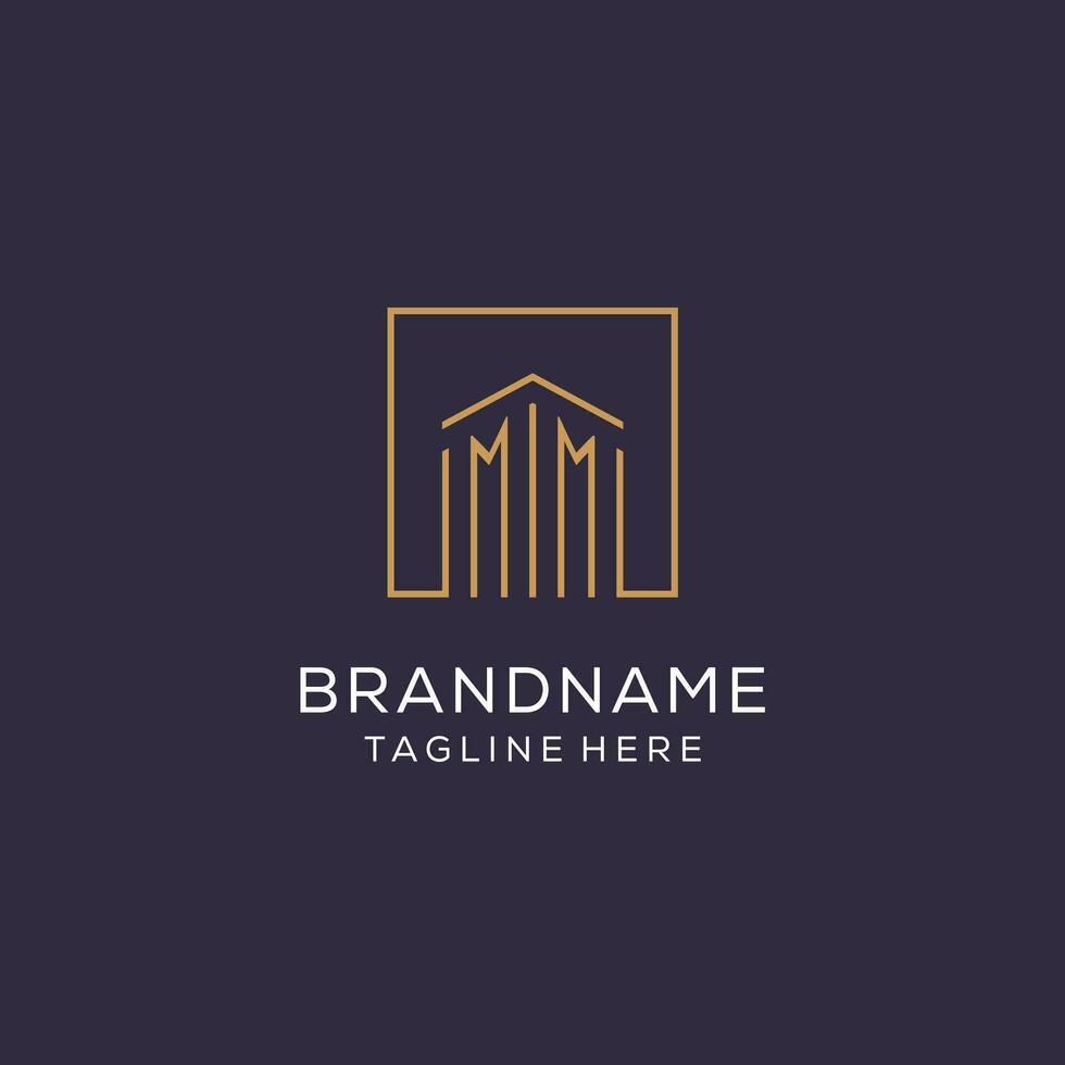 Initial MM logo with square lines, luxury and elegant real estate logo design vector