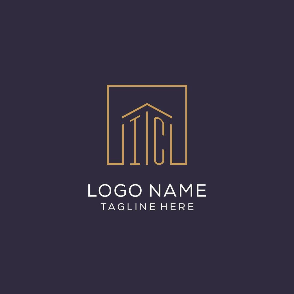 Initial IC logo with square lines, luxury and elegant real estate logo design vector